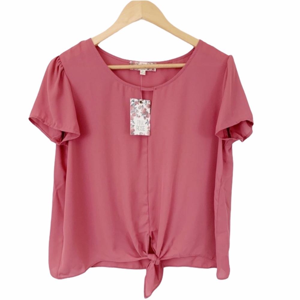 NWT. Split Neck Blouse Bottom Tie top. Brand Pink Rose size: Large